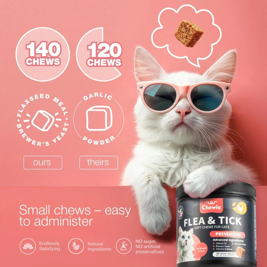 Flea Treatment for Cats Daily Oral Cat Flea and Tick Treatment Chews Chewable Kitten Flea Treatment Soft Treats for All Breeds