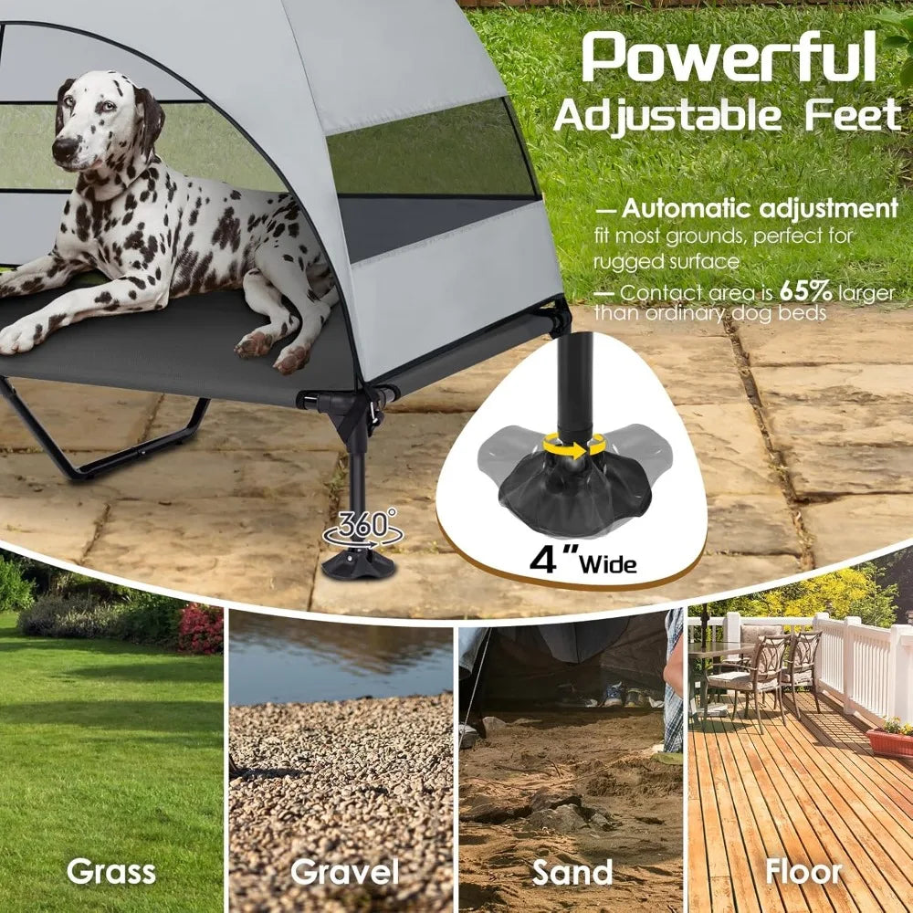 Elevated Dog Bed with Upgraded Canopy, Raised Outdoor Dog Tent with Powerful Anti-Slip Feet