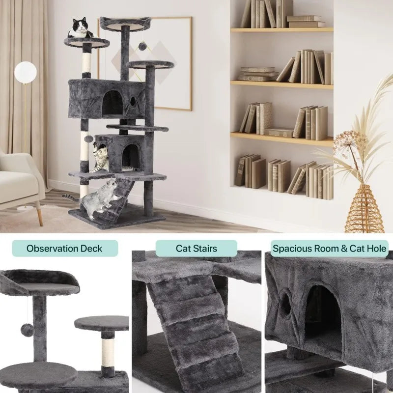Cat Tree for Indoor Cats Cat Condo Cat Tower with Scratching Post Cat Tease Ball Perches Platform for Small and Medium Cats 54 I