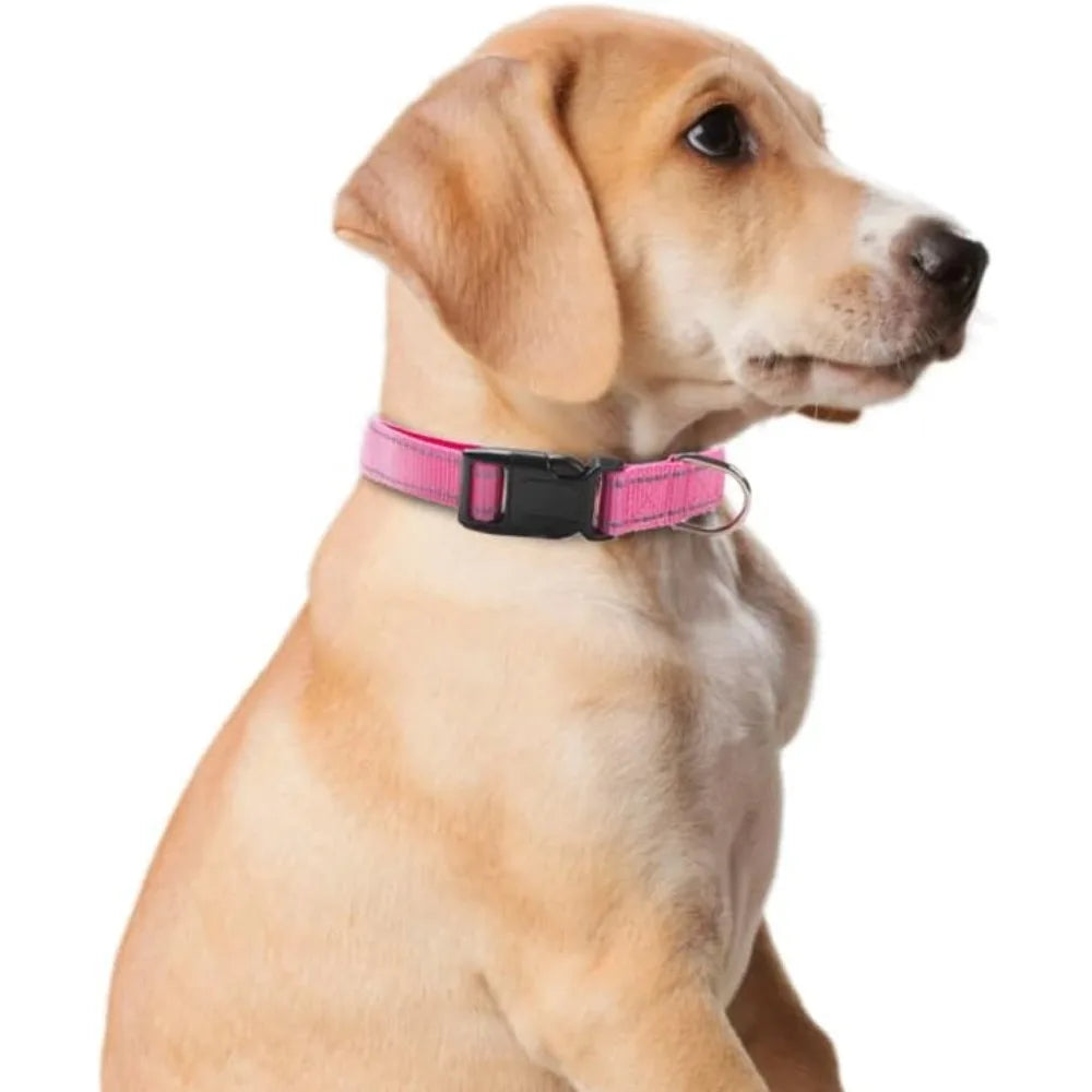 Reflective Dog Collar for Small,Medium, and Large Dogs,Ajustable Nylon Dog Collars with Quick Release Buckle,Pink XS