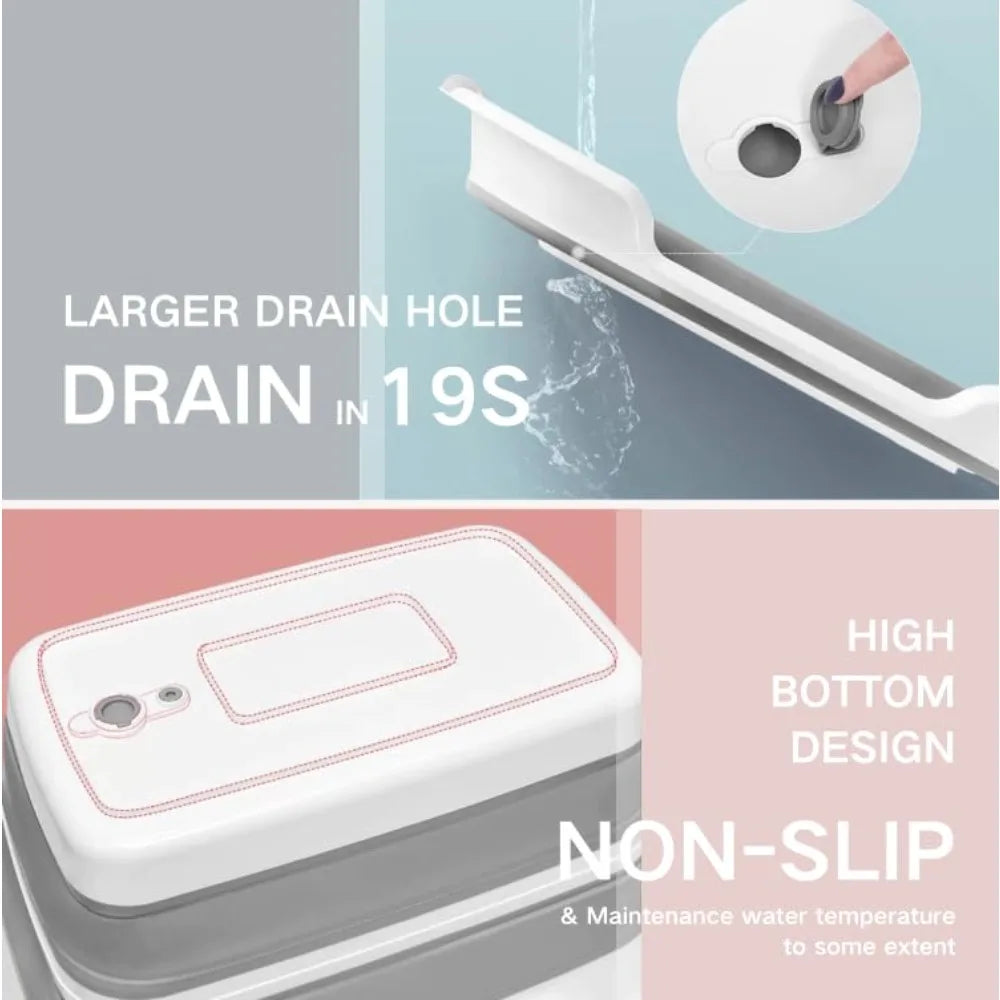 Pet Bathtub with Water Drain Plug, Foldable Bathtub for Puppy Small Dogs Cats, Portable & Space Saving Design,