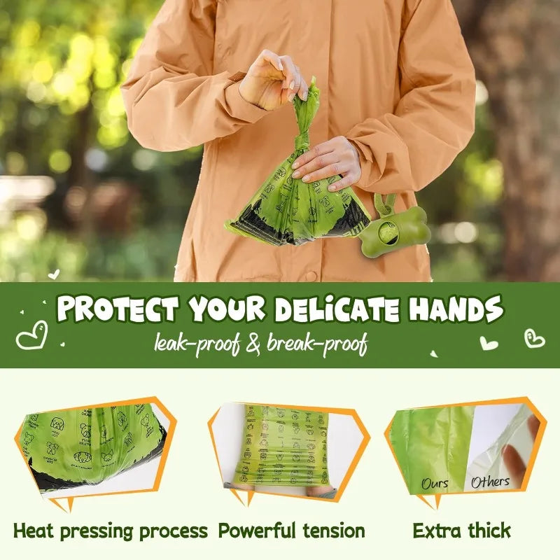Dog Poop Bag Set with Dispenser & Leash Clip, Thick Waste Poop Bags for Puppy/Small/Medium/Large Dog & Cat