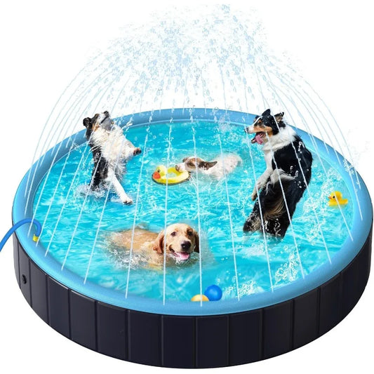 Dog Pool for Large Dogs, 63" Foldable Pet Wading Pool with Splash Sprinkler, Outdoor Summer Bathtub Heavy Duty for Puppy,