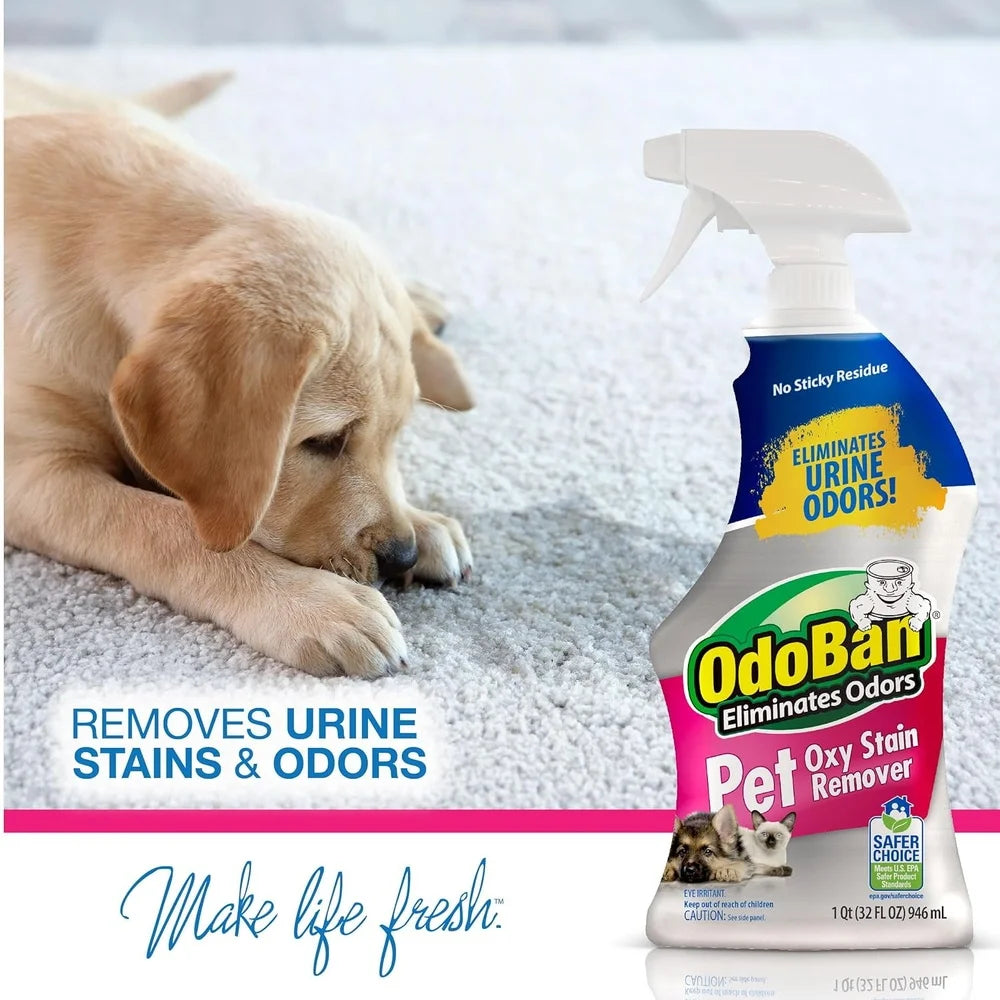 Pet Stain Remover Oxy Formula 32oz Spray Multi-Surface Deodorizing Stain Eliminator Carpet Fabric Upholstery Fresh Scent