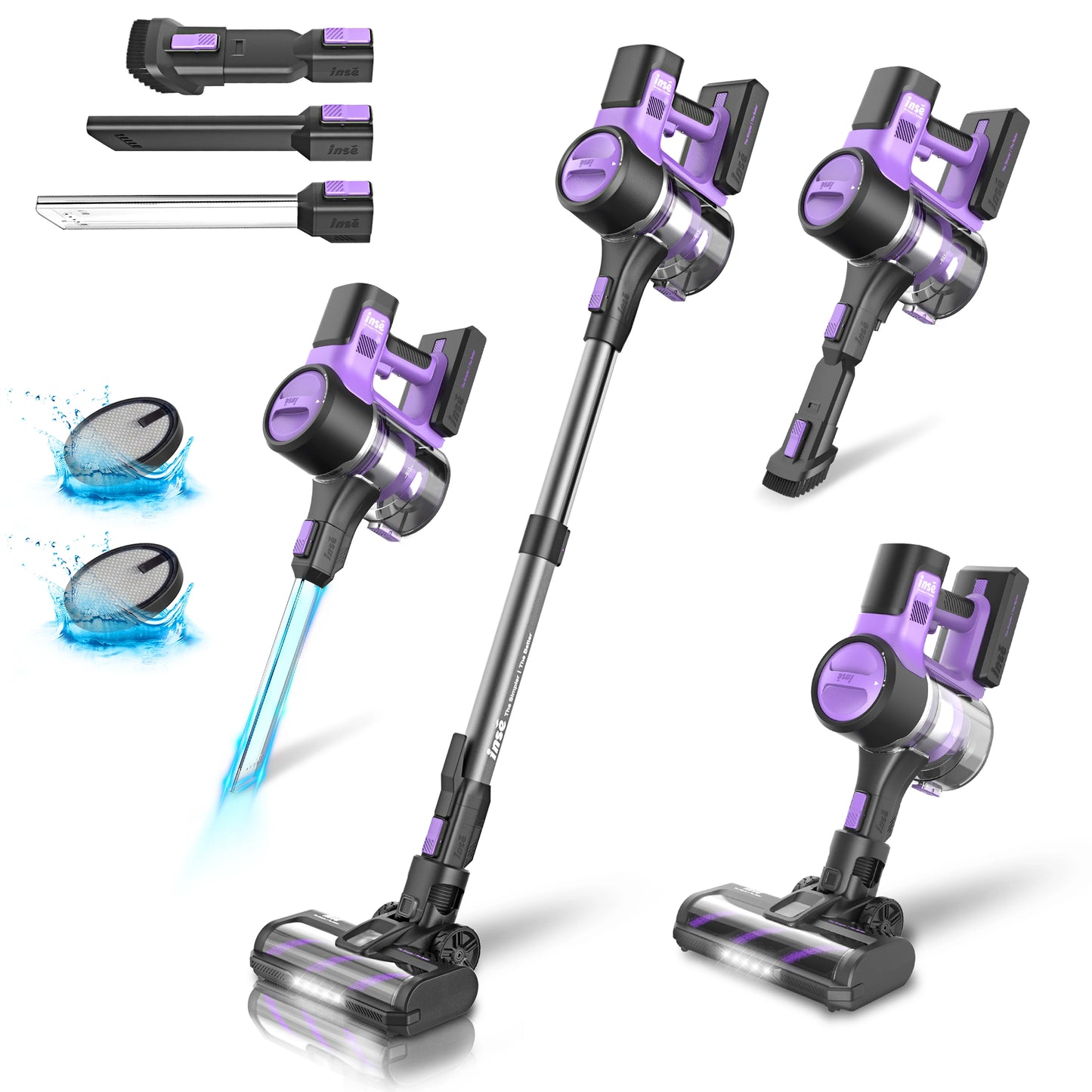 INSE S10 Cordless Vacuum Cleaner, 6-in-1 Stick Vacuum with 45Kpa Powerful Suction, Max 50 Min Runtime Rechargeable Battery