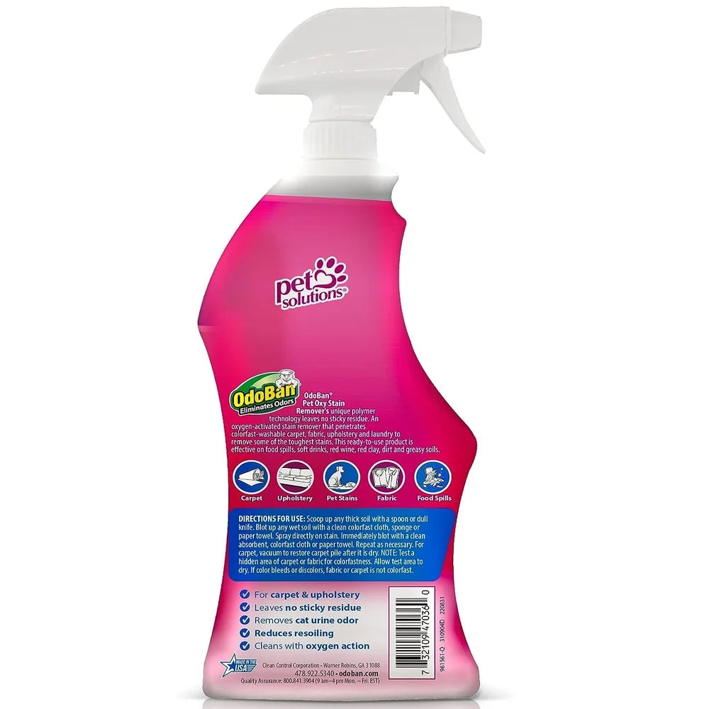 Pet Stain Remover Oxy Formula 32oz Spray Multi-Surface Deodorizing Stain Eliminator Carpet Fabric Upholstery Fresh Scent