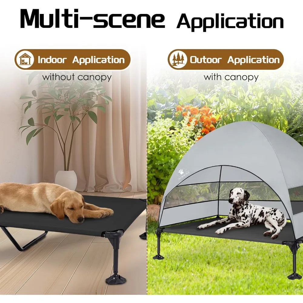 Elevated Dog Bed with Upgraded Canopy, Raised Outdoor Dog Tent with Powerful Anti-Slip Feet