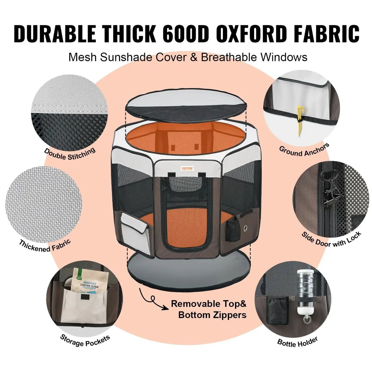 Foldable Pet Playpen, 36 inch Portable Dog Playpen, Crate Kennel for Puppy, Dog, Cat, Premium Waterproof 600D Oxford Cloth