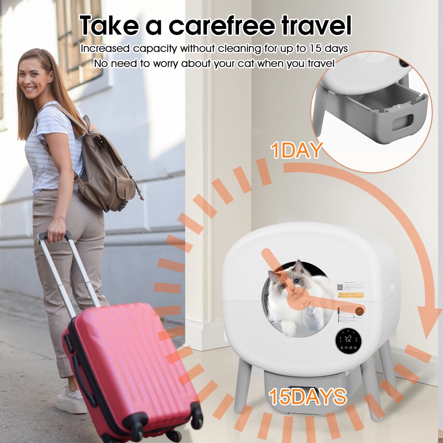 Automatic Smart Cat Litter Box, Large Capacity Self-Cleaning Litter Box with Infrared/Gravity/Ambient Light Function