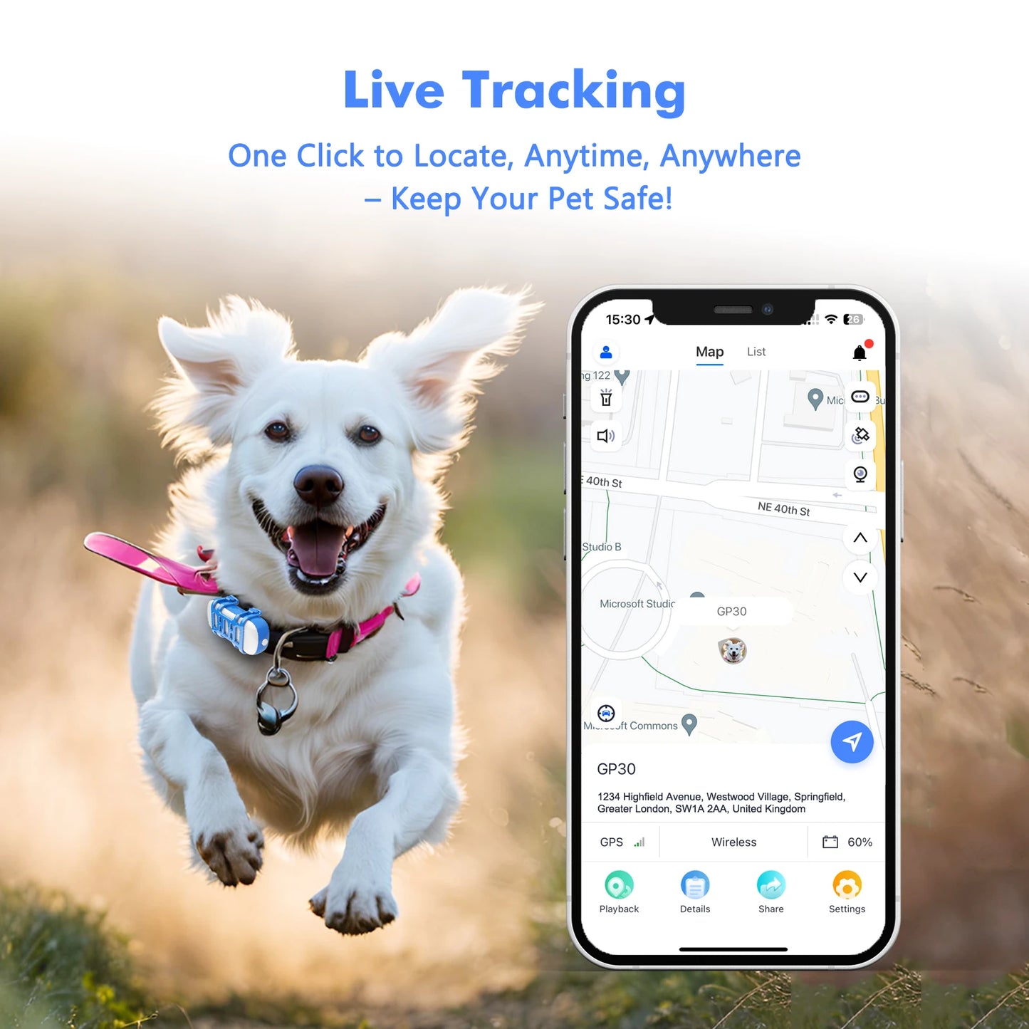 ‌4G Dogs &  Cats GPS Tracker  - Waterproof Smart Locator with App, Live Tracking & Light/Sound Search, Free Trial Included