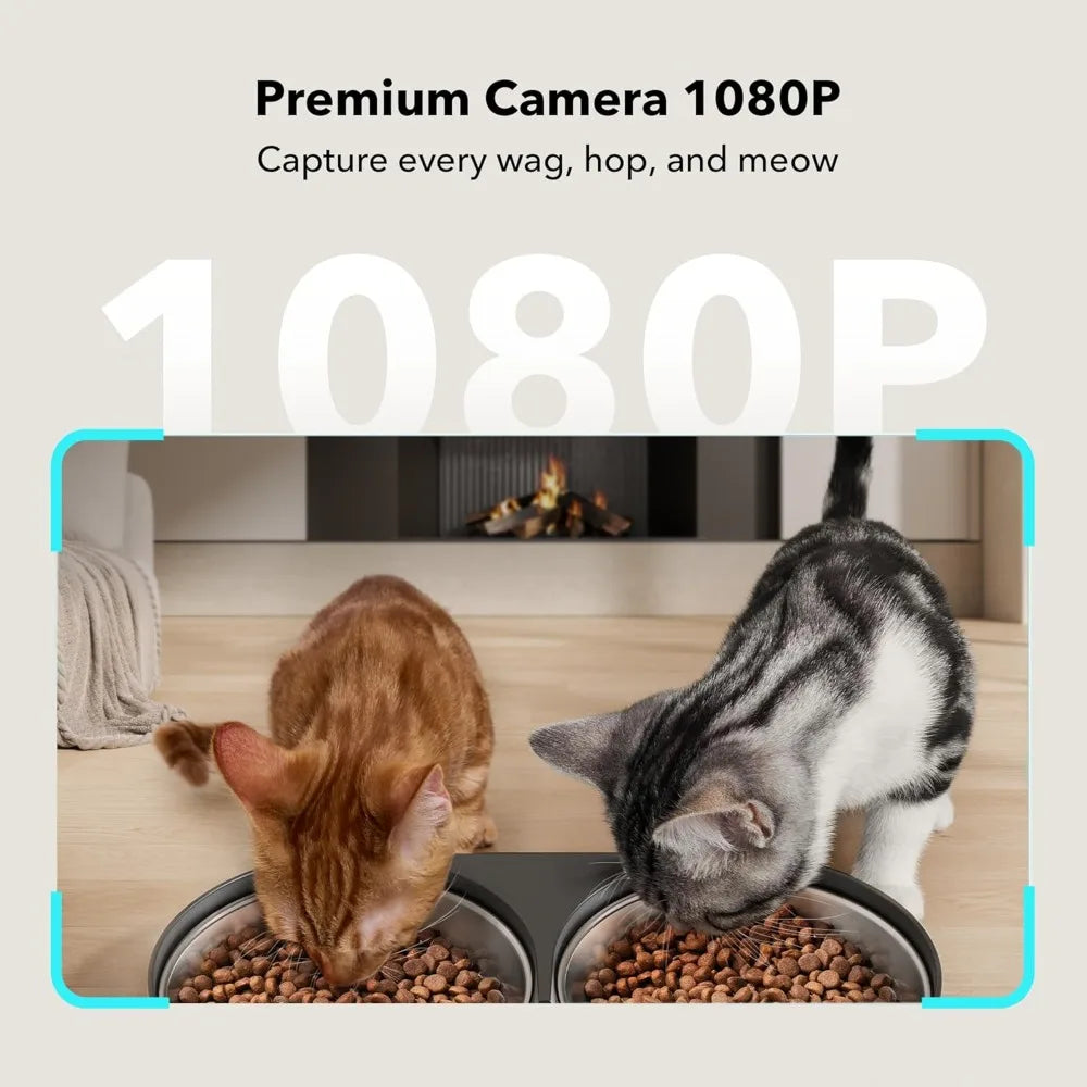 Automatic Cat Feeder with Camera for Two Cats,1080P HD Video with Night Vision, 5G WiFi Pet Feeder with 2-Way Audio,Sound Alerts