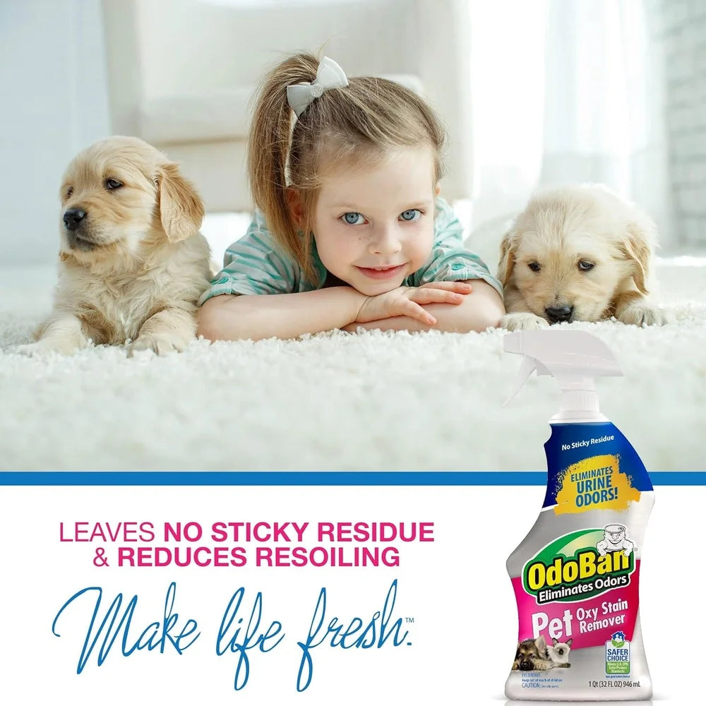 Pet Stain Remover Oxy Formula 32oz Spray Multi-Surface Deodorizing Stain Eliminator Carpet Fabric Upholstery Fresh Scent
