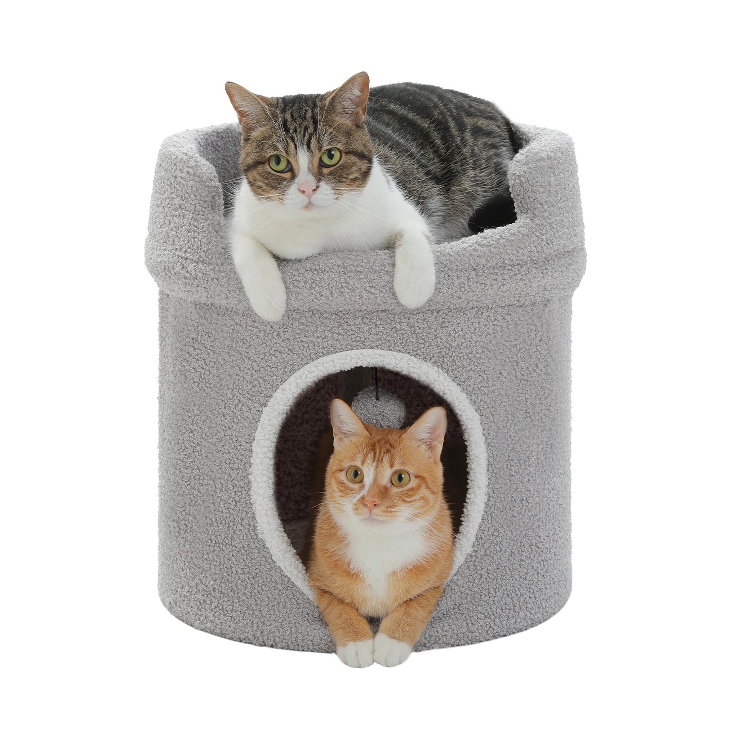 Double-Deck Cat House with Pompom Ball, Large Cat Condo, Cat Bed with Soft Flower Perch, Spacious Cozy Condo for Multi Cats