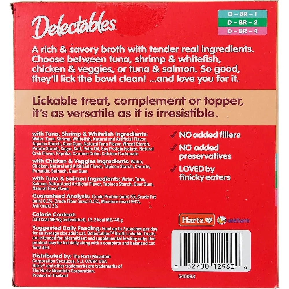 Savory Broths Lickable Cat Treat Variety Pack Grain Free Meat Seafood Broth 12 Pouches Quick Snack Topper Sensitive Stomach