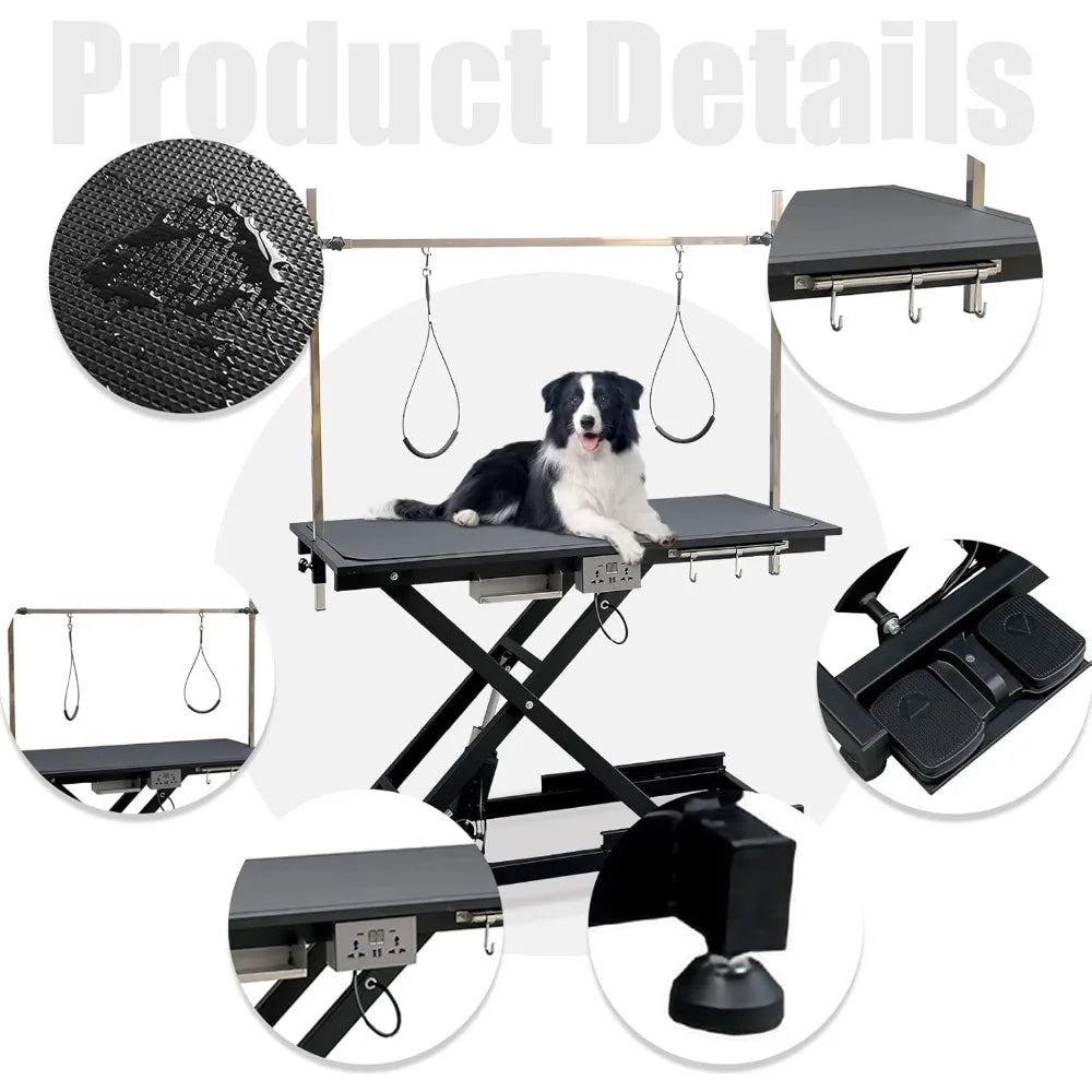 49.6” Pet Dog Grooming Table Adjustable Professional Trimming Table with Arms,Noose for Large Cat Shower Table, Maximum Capacity